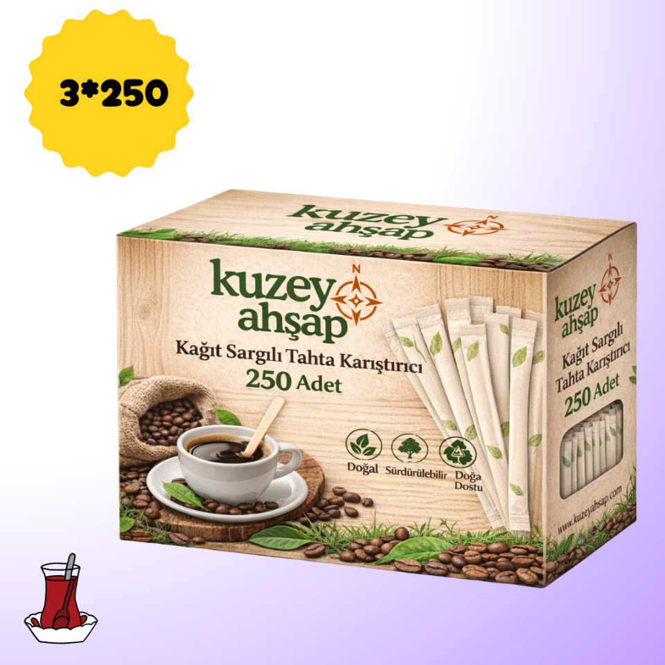 Kağıt Sargılı Tahta Karıştırıcı - Çay/Kahve - 250'li - 3 Kutu