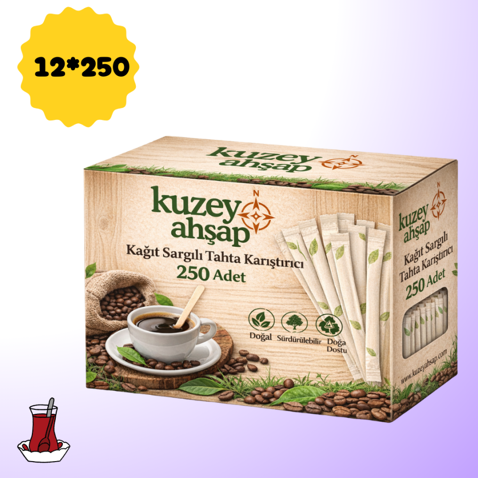 Kağıt Sargılı Tahta Karıştırıcı - Çay/Kahve - 250'li - 12 Kutu