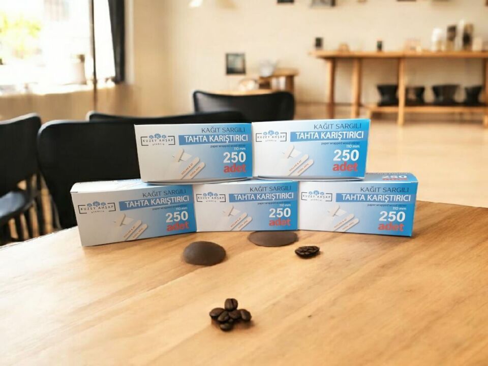 Kağıt Sargılı Tahta Karıştırıcı - Çay/Kahve - 250'li - 12 Kutu